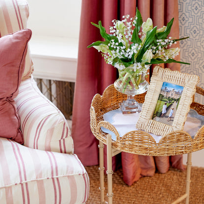 Round Scalloped Rattan Tray With Stand