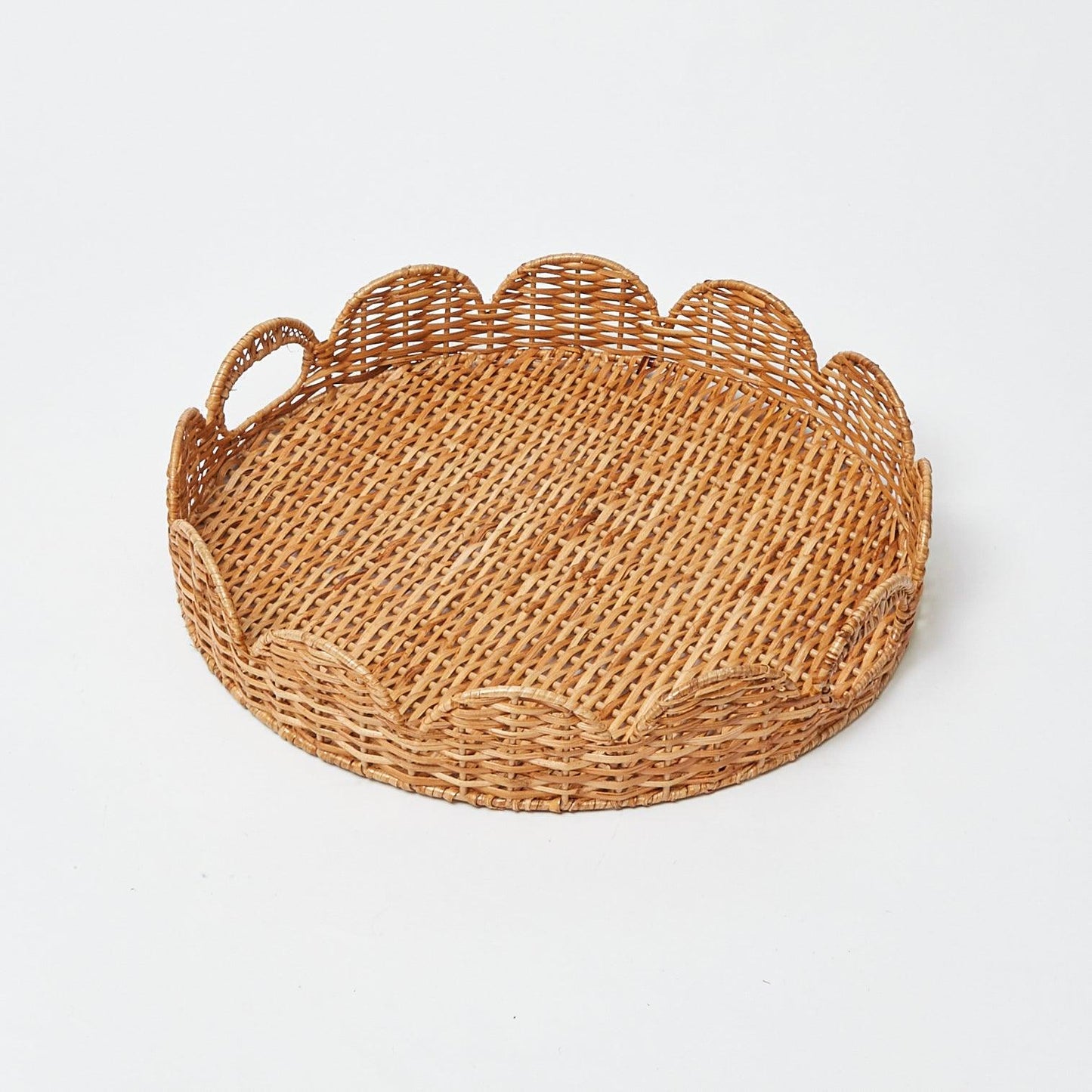 Round Scalloped Rattan Tray With Stand