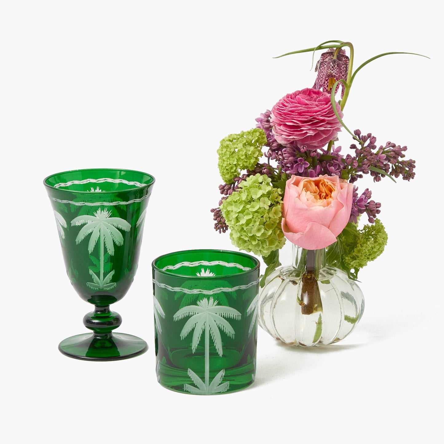 Emerald Palm Tree Glassware (Set of 8)