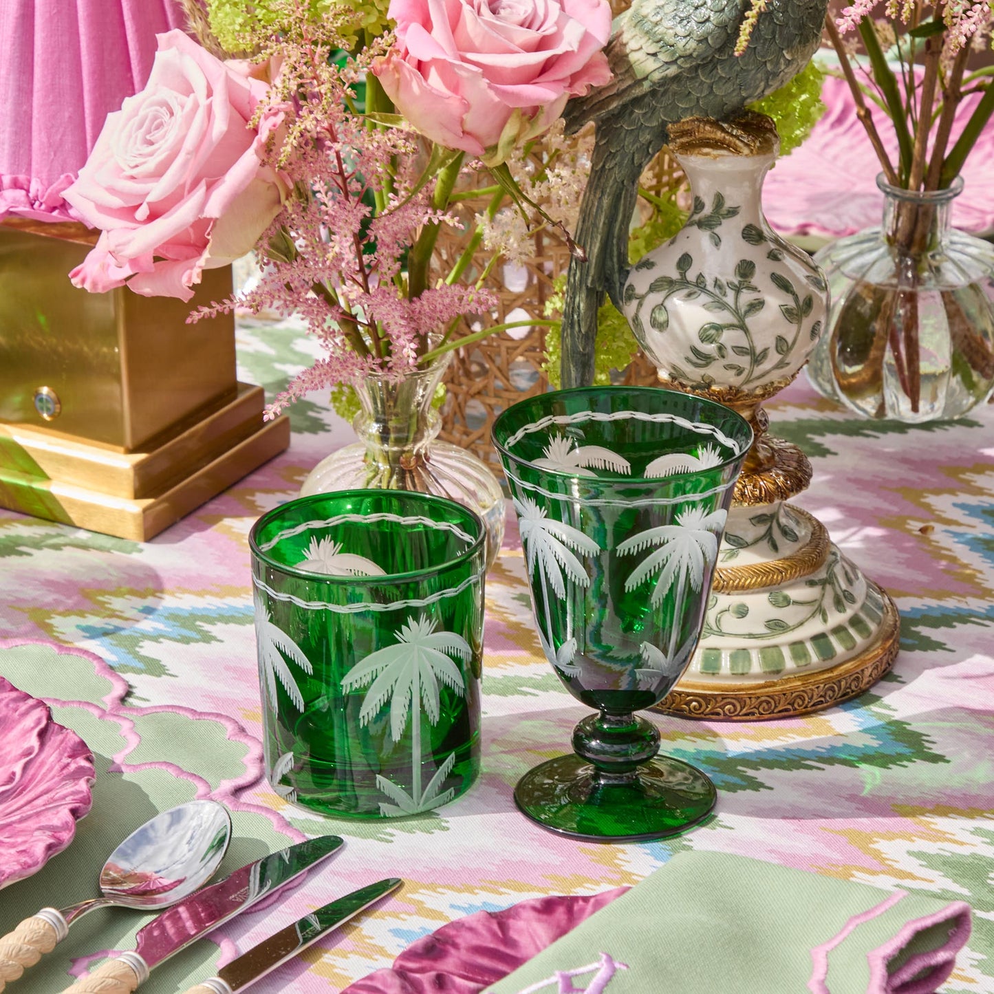 Emerald Palm Tree Glassware (Set of 8)