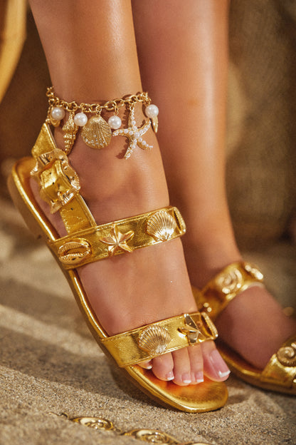 Sea Shore Flat Sandals - Gold