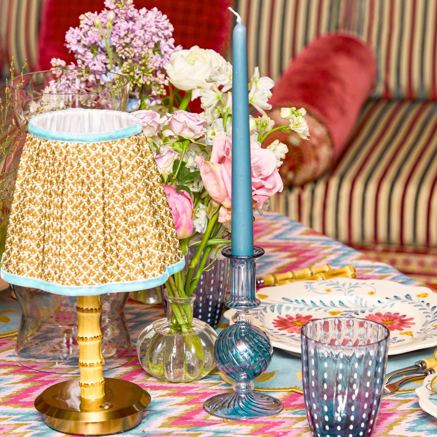 Caramel & Blue Lotus Lampshade (18cm)