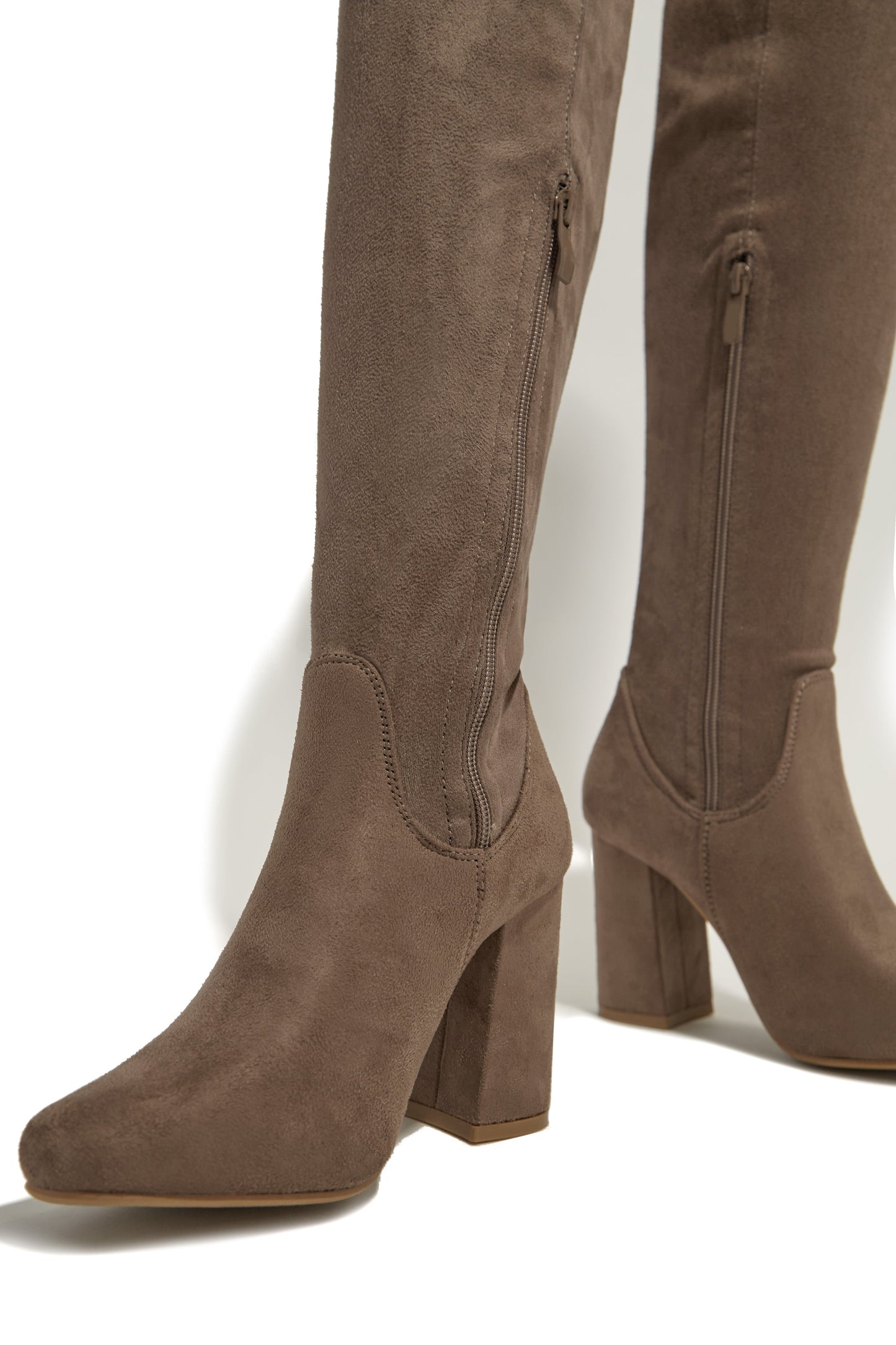 Going Up Over The Knee Block Heel Boots - Taupe