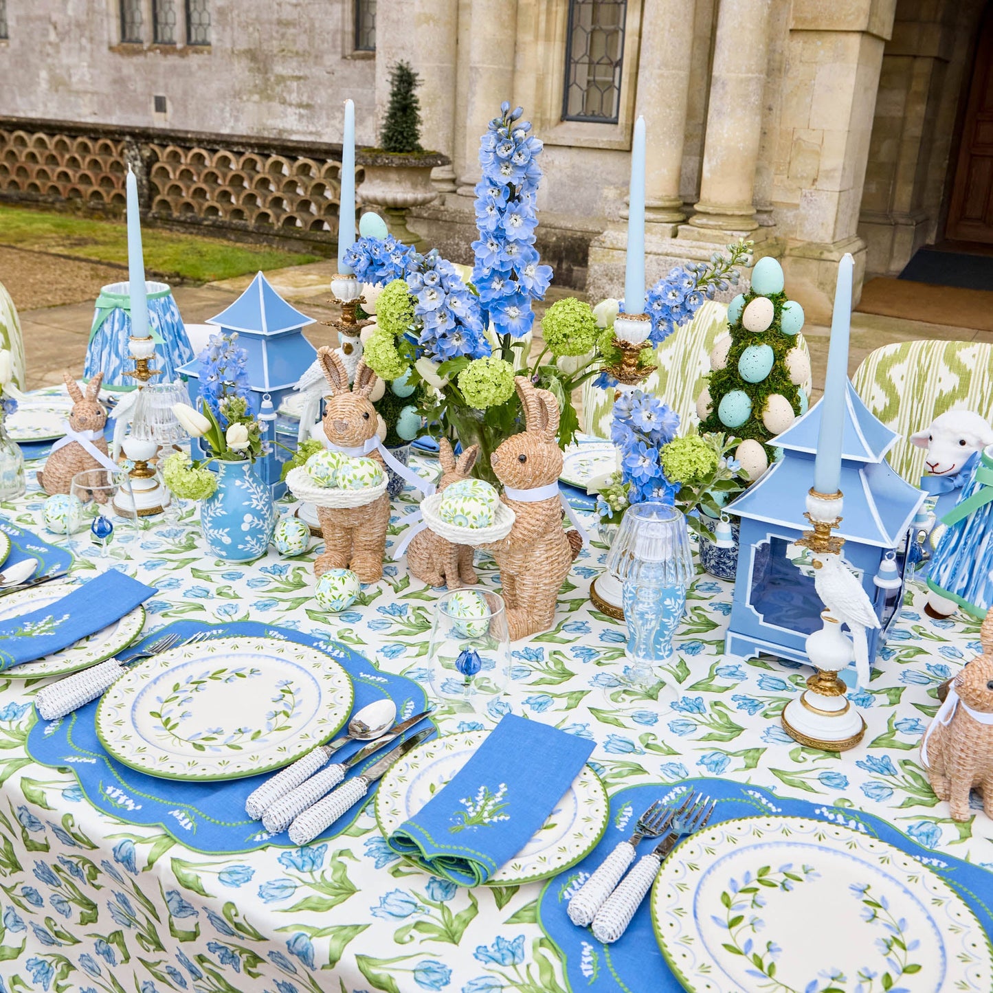 Blue Lily of the Valley Linen Napkins (Set of 4)