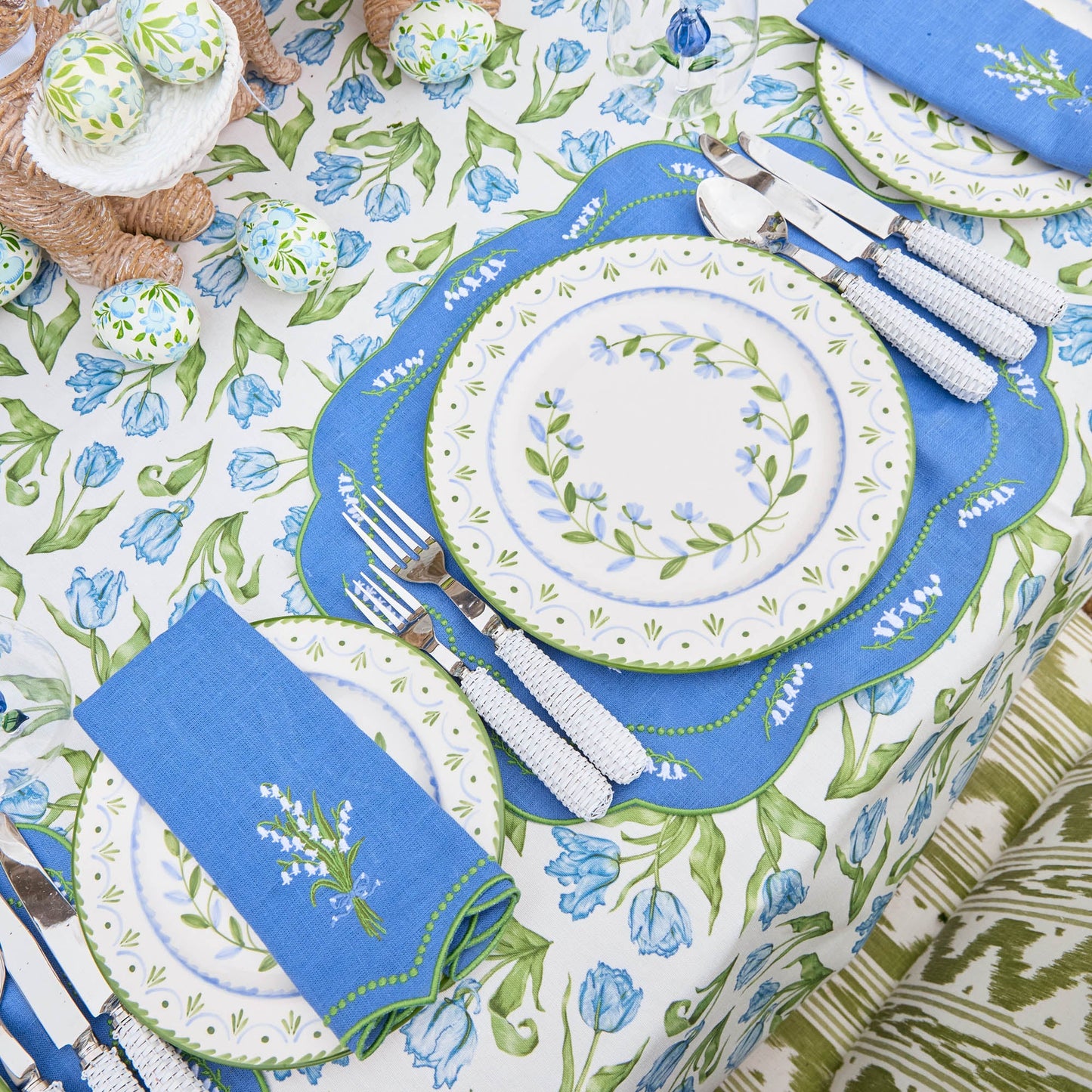 Blue Lily of the Valley Linen Napkins (Set of 4)
