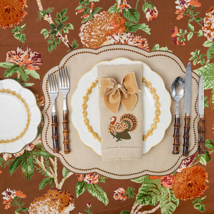 Taupe & Chocolate Eloise Linen Placemats & Turkey Napkins (Set of 4)