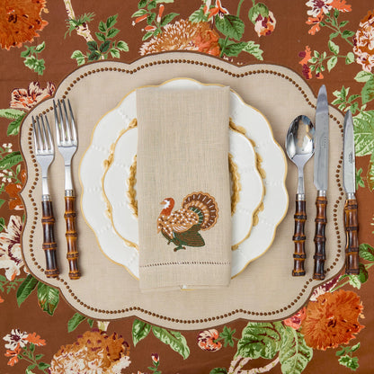 Taupe & Chocolate Eloise Linen Placemats & Turkey Napkins (Set of 4)