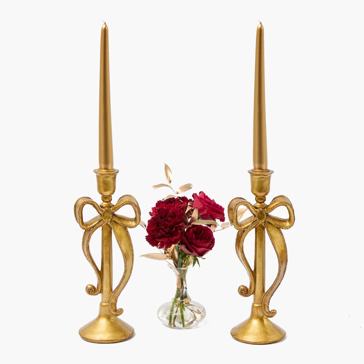 Whimsical Gold Bow Candle Holders (Pair)
