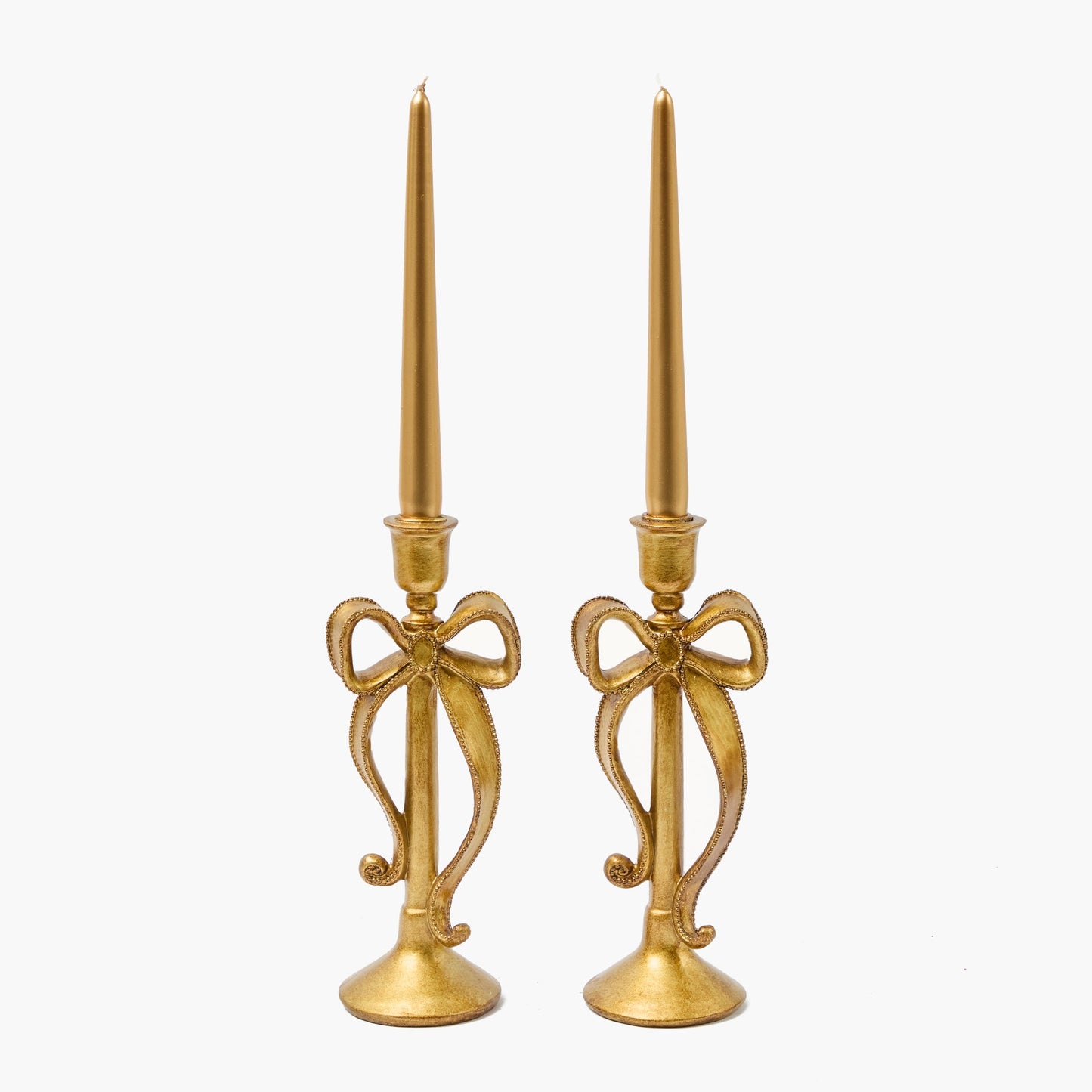 Whimsical Gold Bow Candle Holders (Pair)