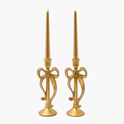 Whimsical Gold Bow Candle Holders (Pair)
