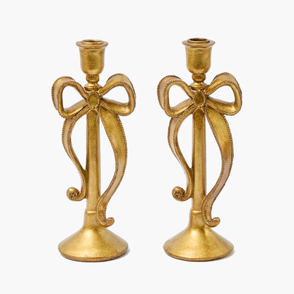 Whimsical Gold Bow Candle Holders (Pair)