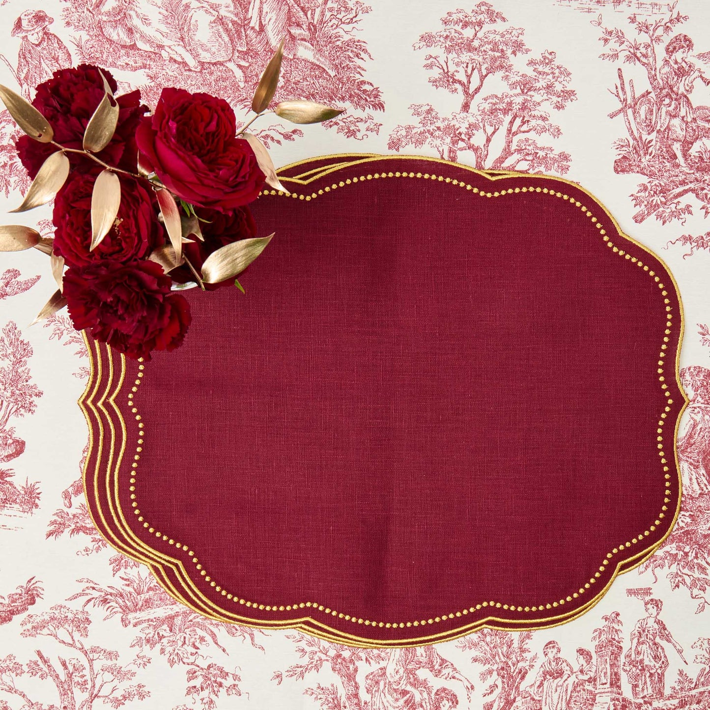 Burgundy & Gold Eloise Linen Placemats (Set of 4)