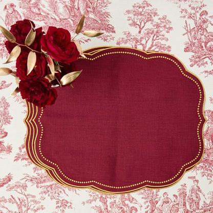 Burgundy & Gold Eloise Linen Placemats (Set of 4)