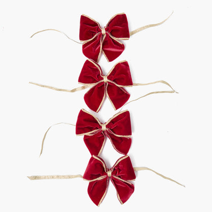 Red Gold Trimmed Velvet Napkin Bows (Set of 4)