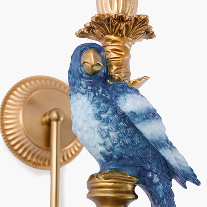 Blue Parrot Rechargeable Wall Light with Cream Pleated Shade (14cm)