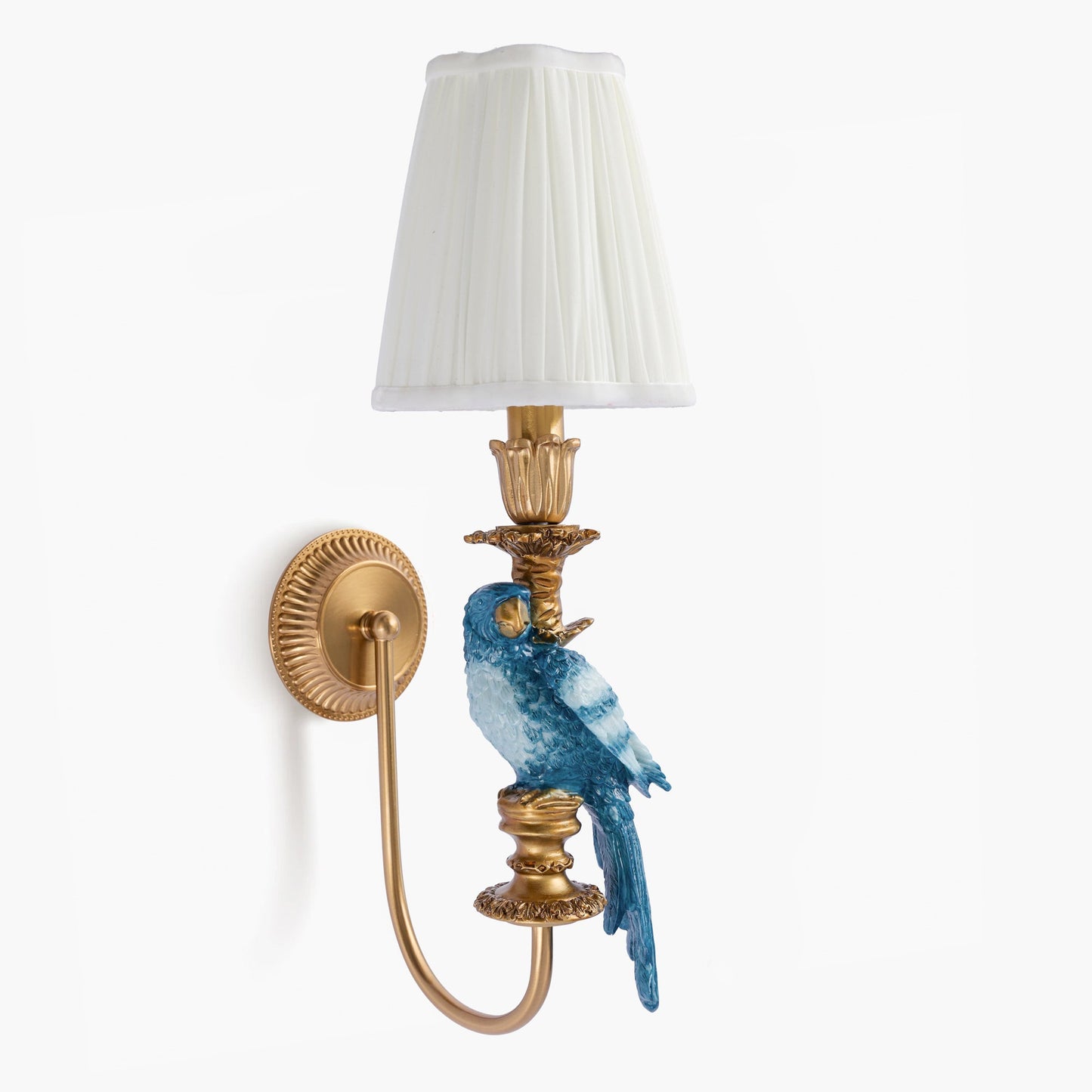 Blue Parrot Rechargeable Wall Light with Cream Pleated Shade (14cm)