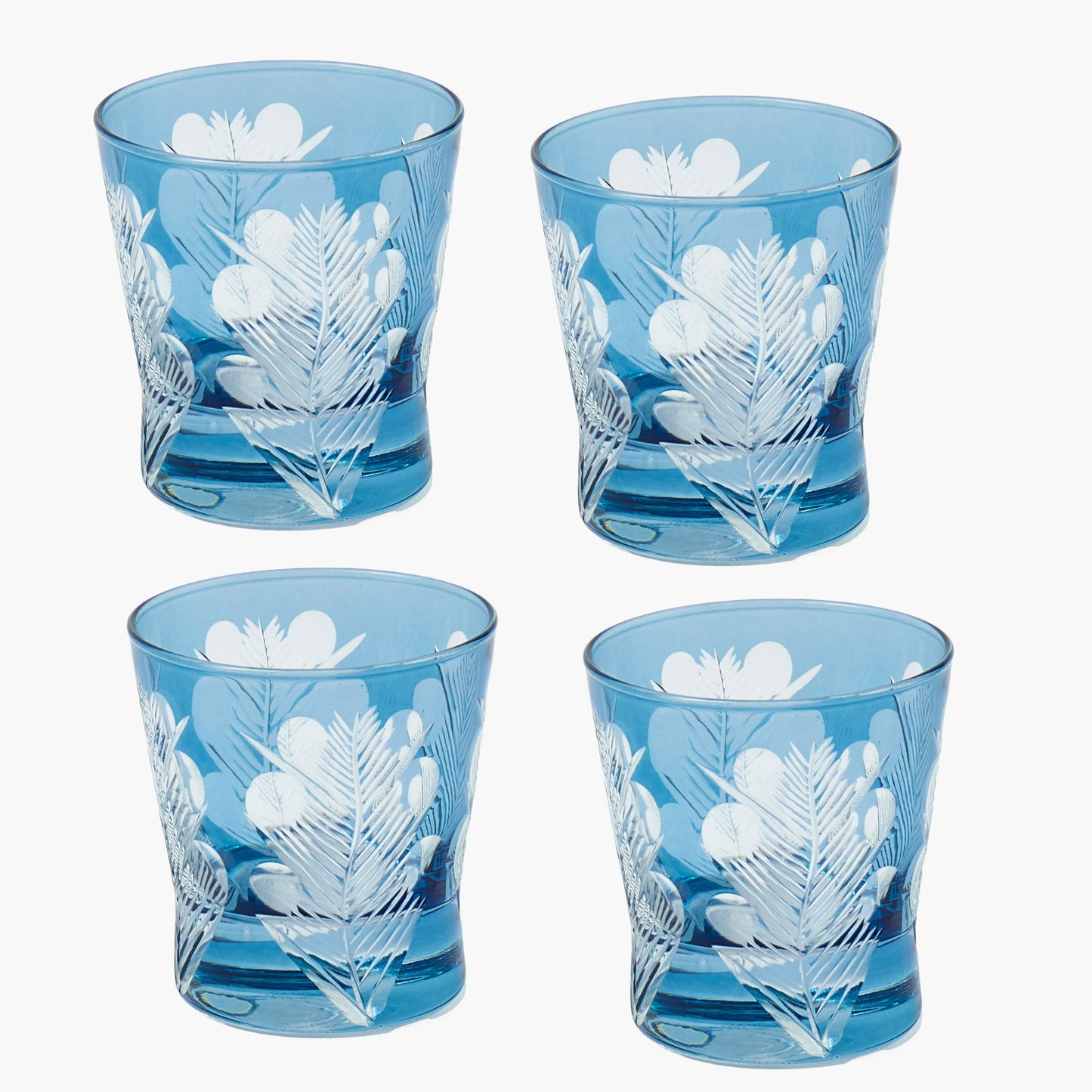 Blue Fern Engraved Water Glasses (Set of 4)
