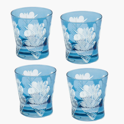 Blue Fern Engraved Water Glasses (Set of 4)