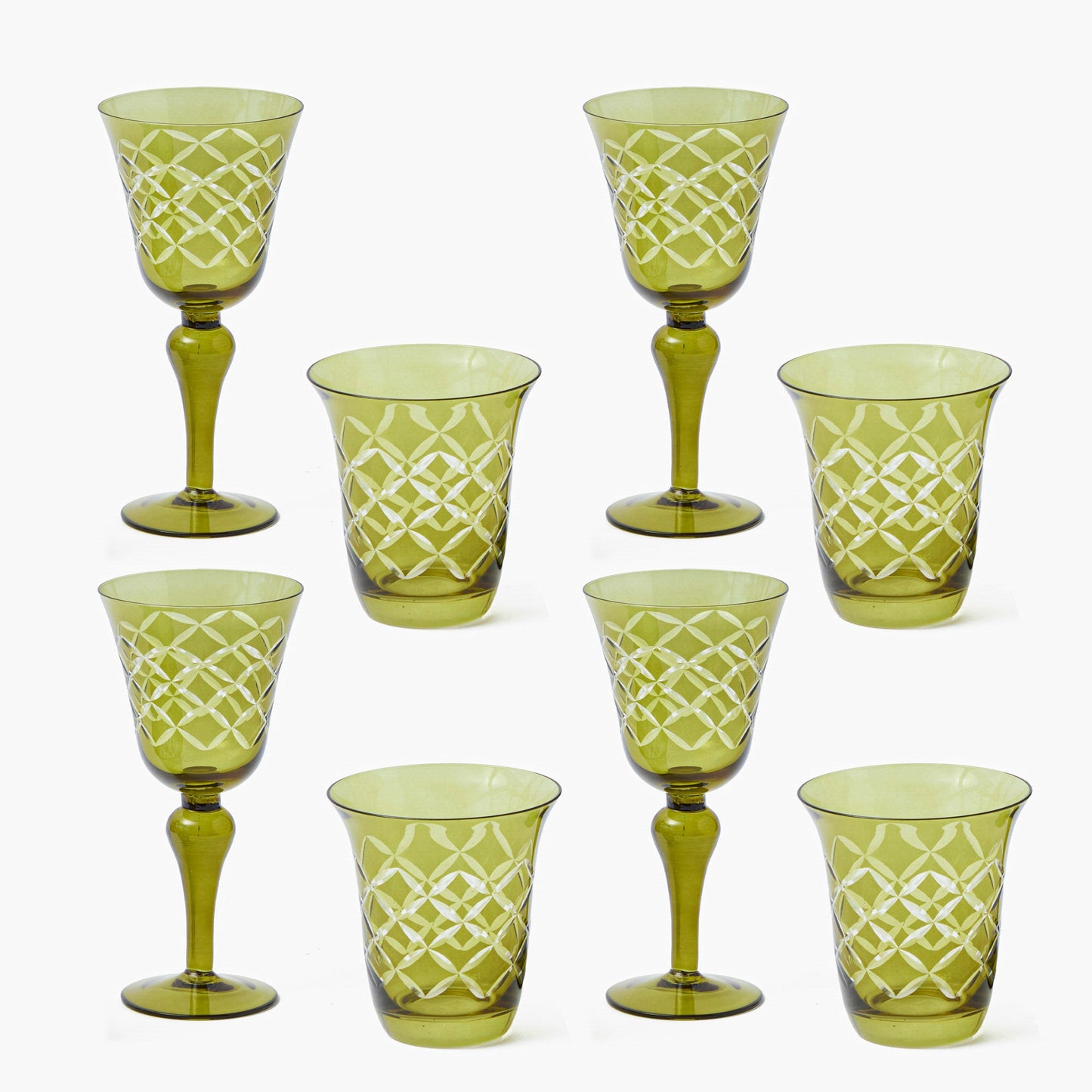 Olive Engraved Glassware (Set of 8)