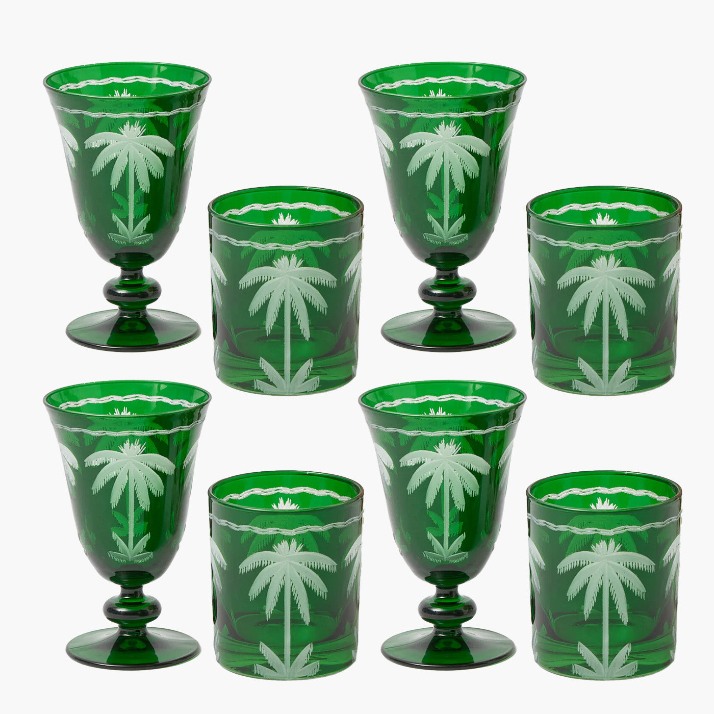 Emerald Palm Tree Glassware (Set of 8)