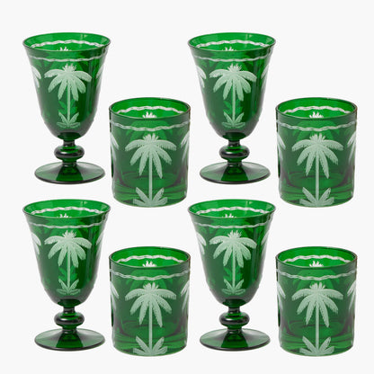 Emerald Palm Tree Glassware (Set of 8)