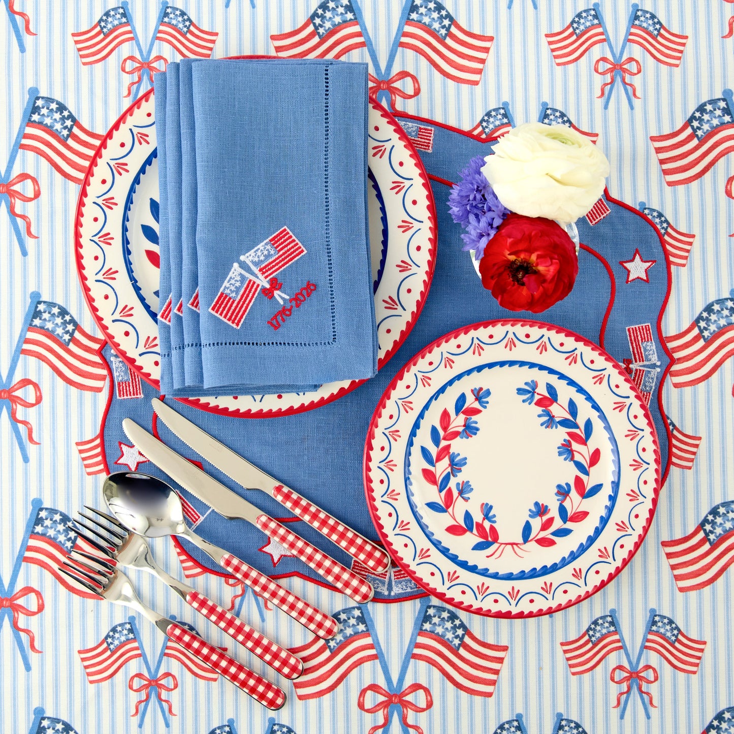 Blue & Red Josephine Starter Plate (Set of 4)