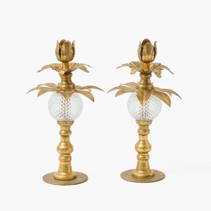 Antique Gold Palm Candle Holders (Pair)