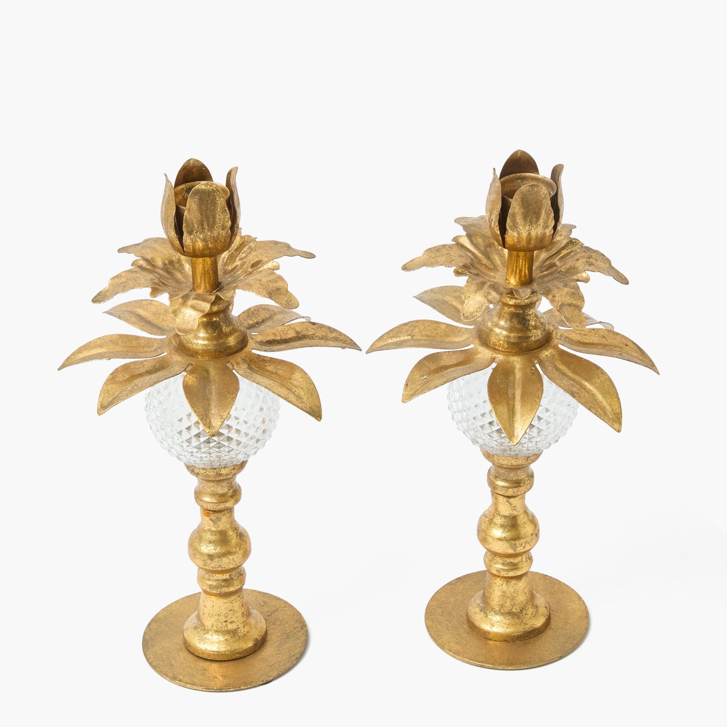 Antique Gold Palm Candle Holders (Pair)