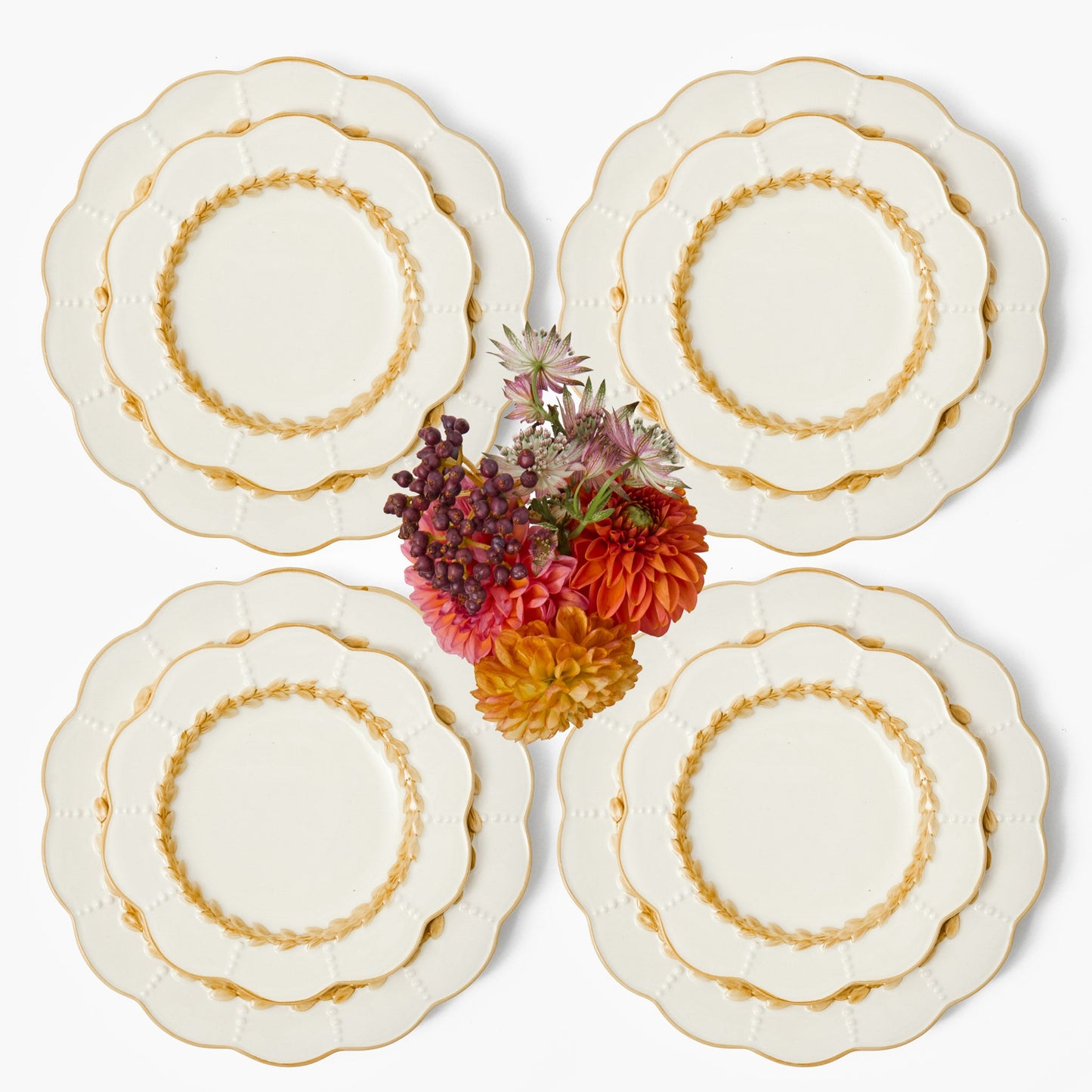 Putty Laurel Dinner & Starter Plates (Set of 8)
