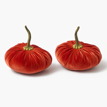 Large Burnt Orange Velvet Pumpkin (Pair)