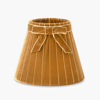 Bamboo Short Rechargeable Lamp with Mustard Velvet Bow Shade (18cm)