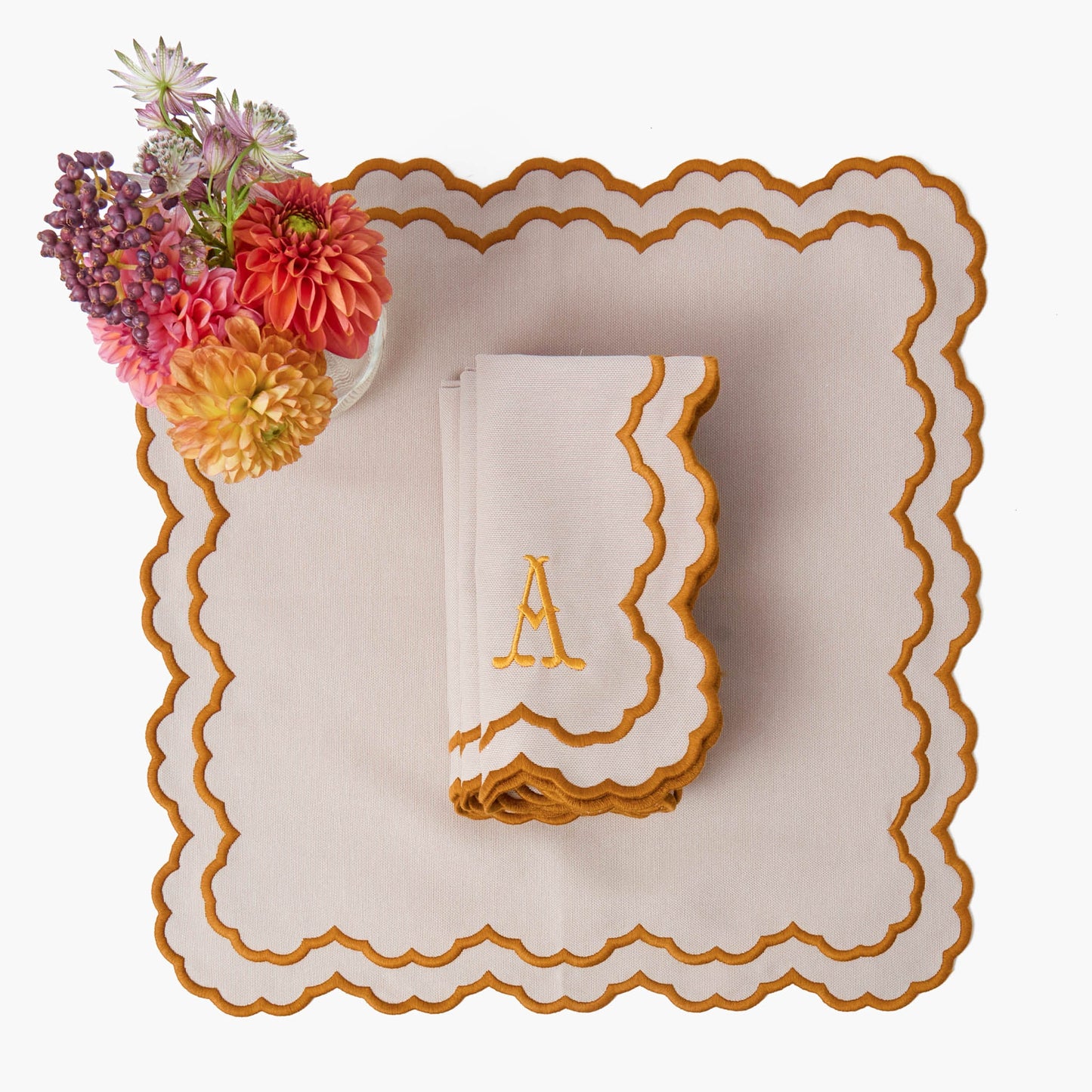 Taupe & Mustard Lily Napkins (Set of 4)