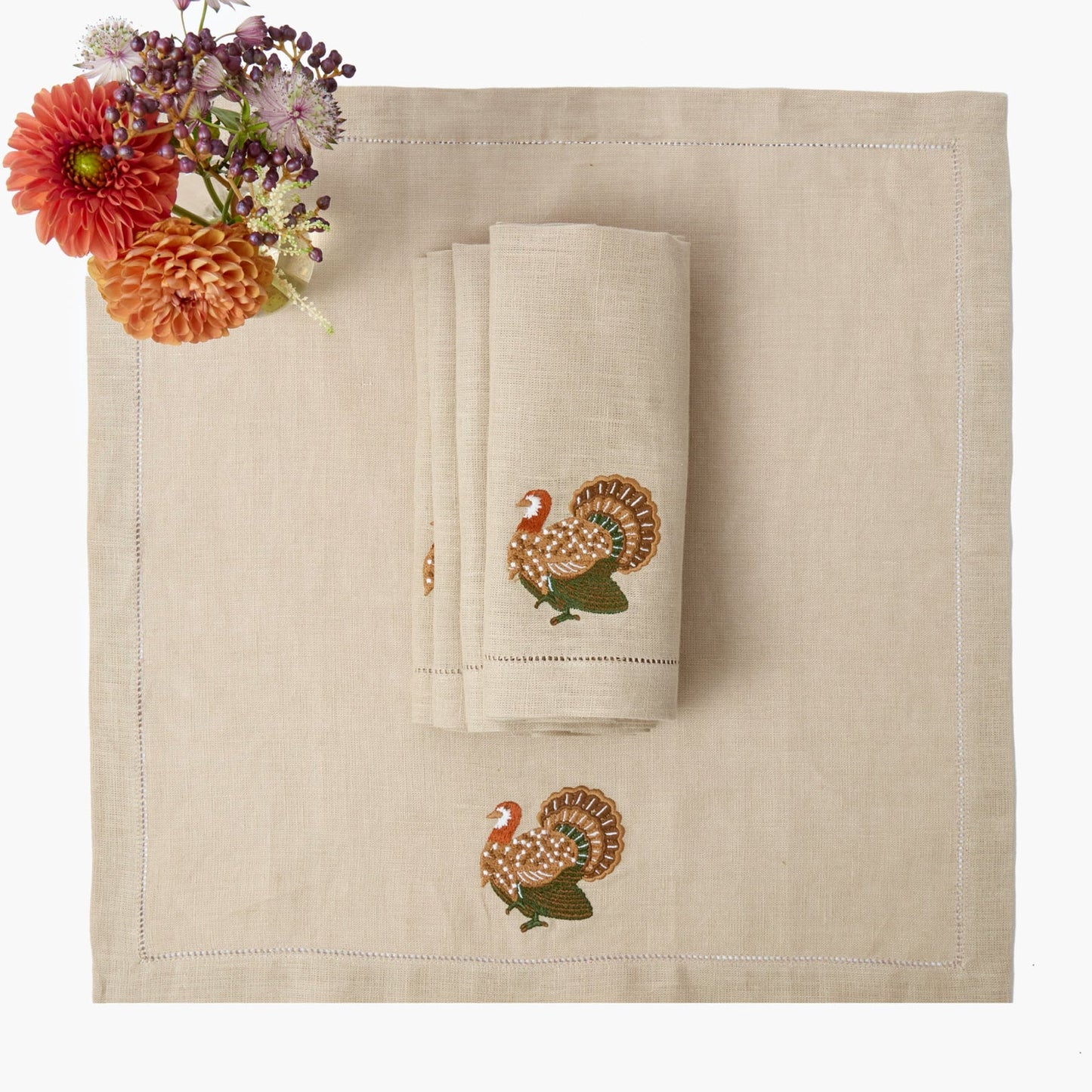 Taupe & Chocolate Eloise Linen Placemats & Turkey Napkins (Set of 4)