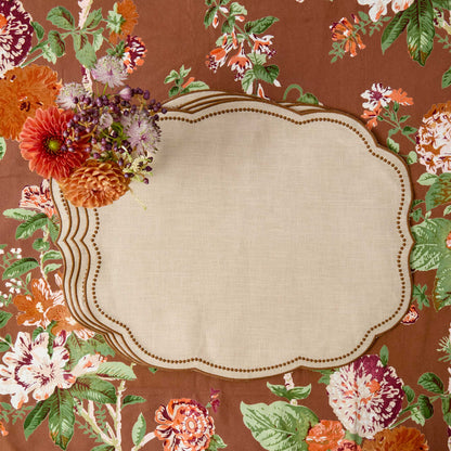Taupe & Chocolate Eloise Linen Placemats & Turkey Napkins (Set of 4)