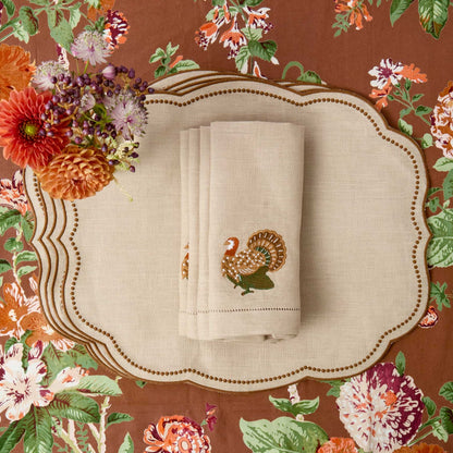 Taupe & Chocolate Eloise Linen Placemats & Turkey Napkins (Set of 4)