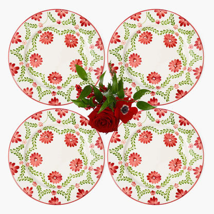 Chiara Red Garland Dinner Plates (Set of 4)