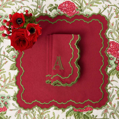 Red & Green Lily Napkins (Set of 4)