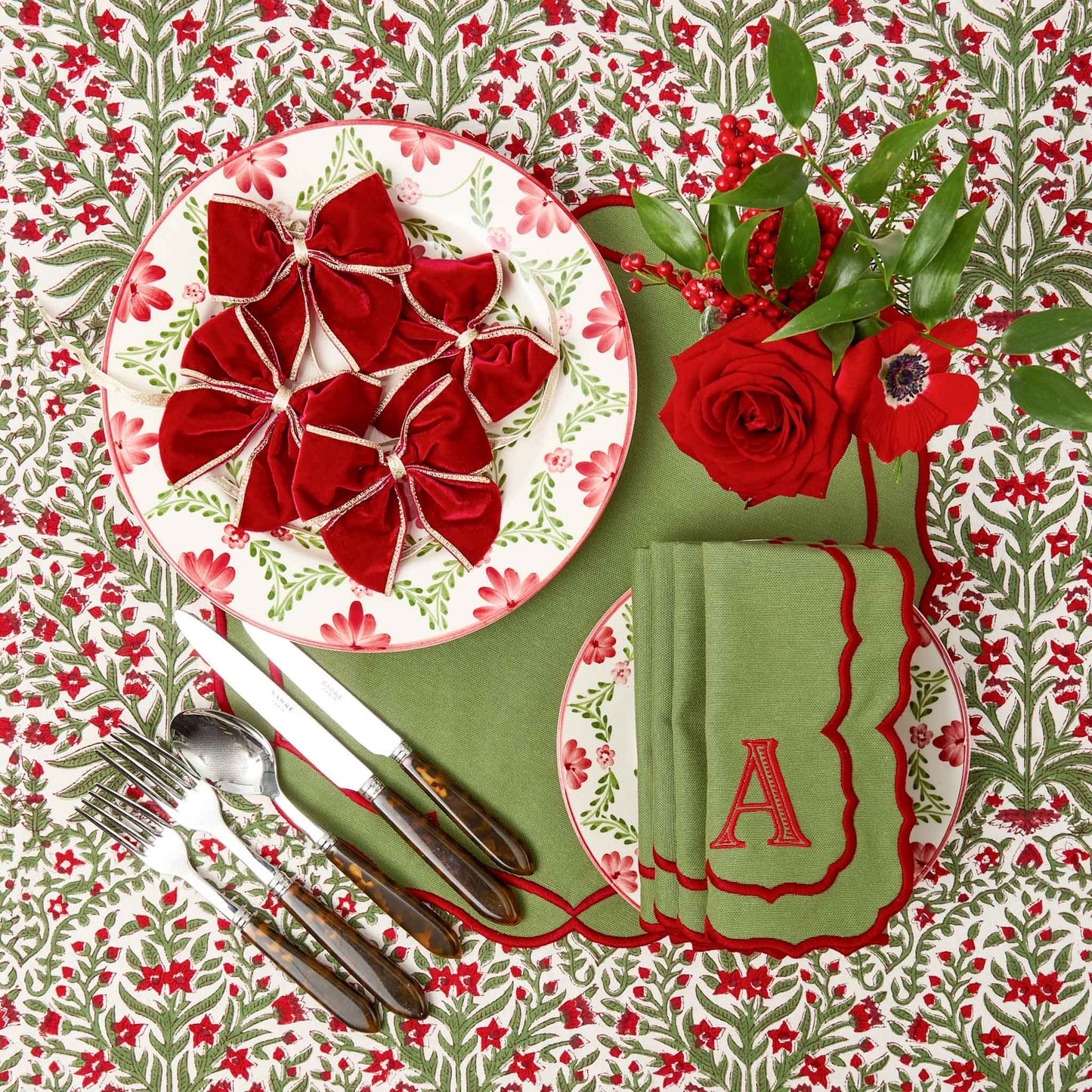Green & Red Sylvia Napkins (Set of 4)