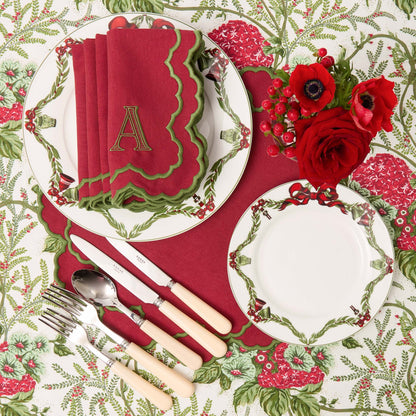 Red & Green Lily Napkins (Set of 4)