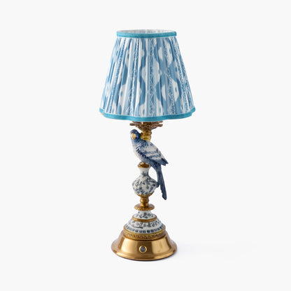 Blue Parrot Rechargeable Lamp with Blue Ikat Shade (18cm)