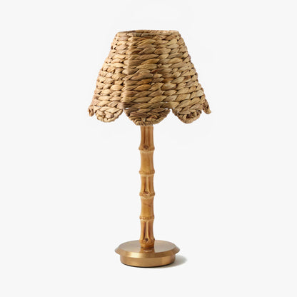 Bamboo Rechargeable Lamp with Natural Seagrass Shade (24cm)