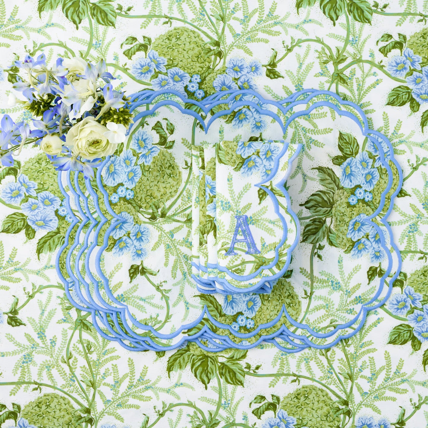 Green & Blue Lady Isabella's Garden Placemats & Napkins (Set of 4)