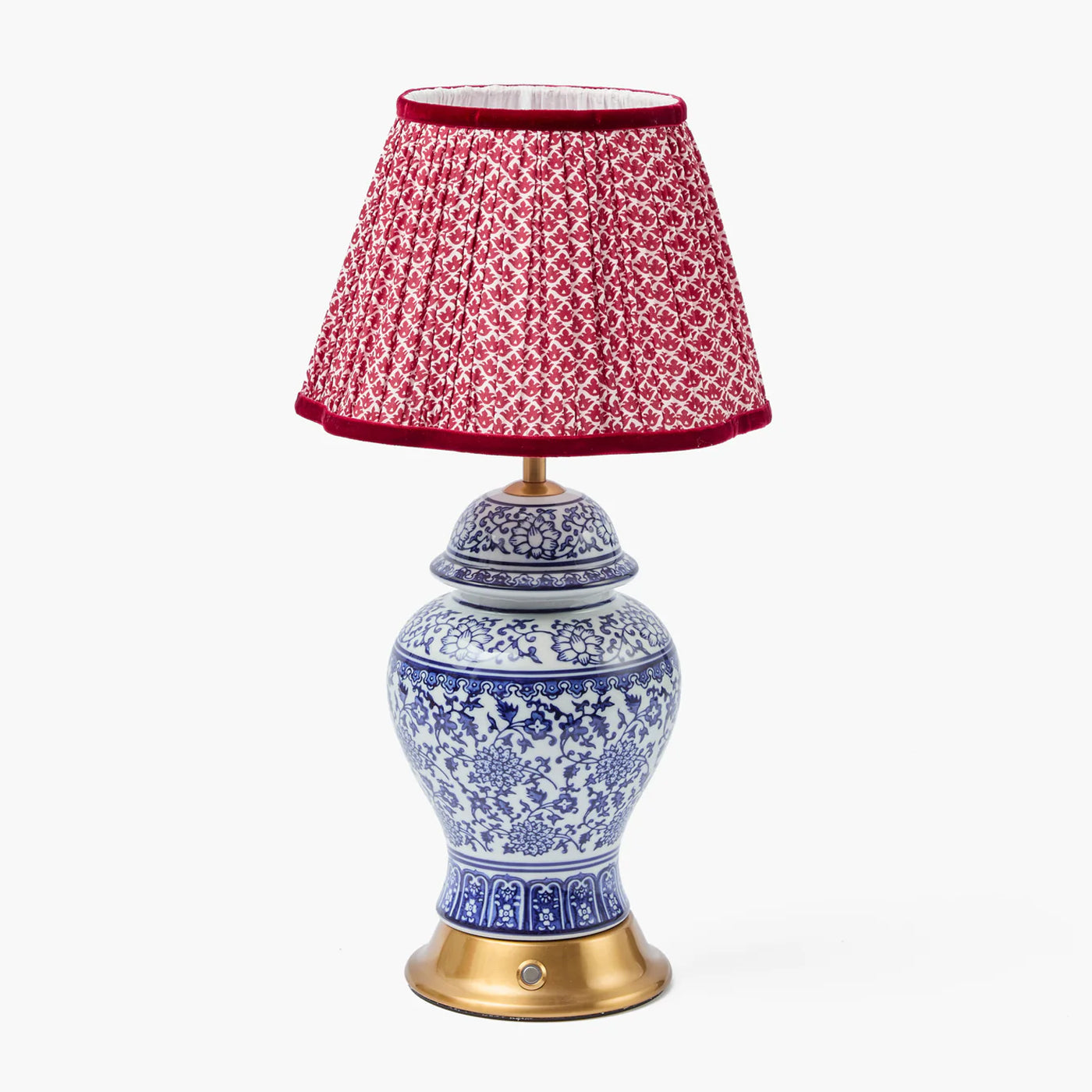 Chinoiserie Rechargeable Lamp with Red Lotus Shade (22cm)