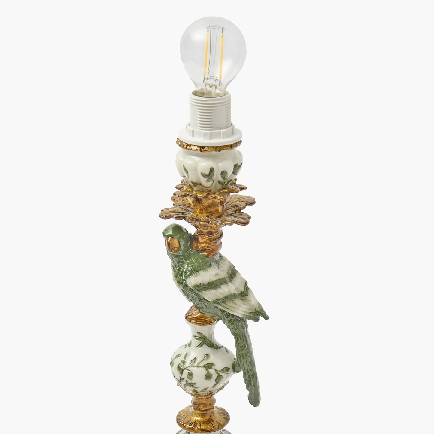 Olive Parrot Rechargeable Lamp with Cream Silk Frilled Shade (18cm)