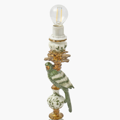Olive Parrot Rechargeable Lamp with Cream Silk Frilled Shade (18cm)