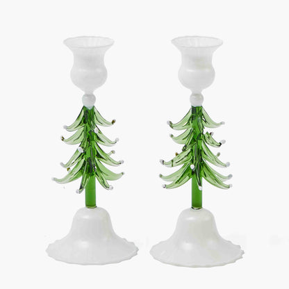 Christmas Tree Glass Candle Holder (Pair)