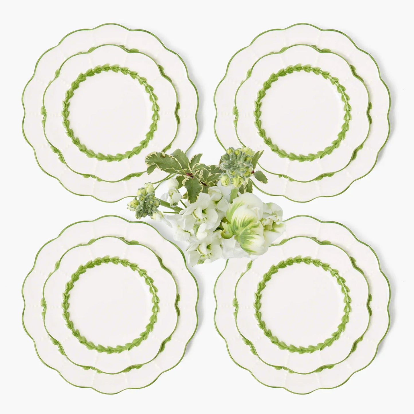 Green Laurel Dinner & Starter Plates (Set of 8)